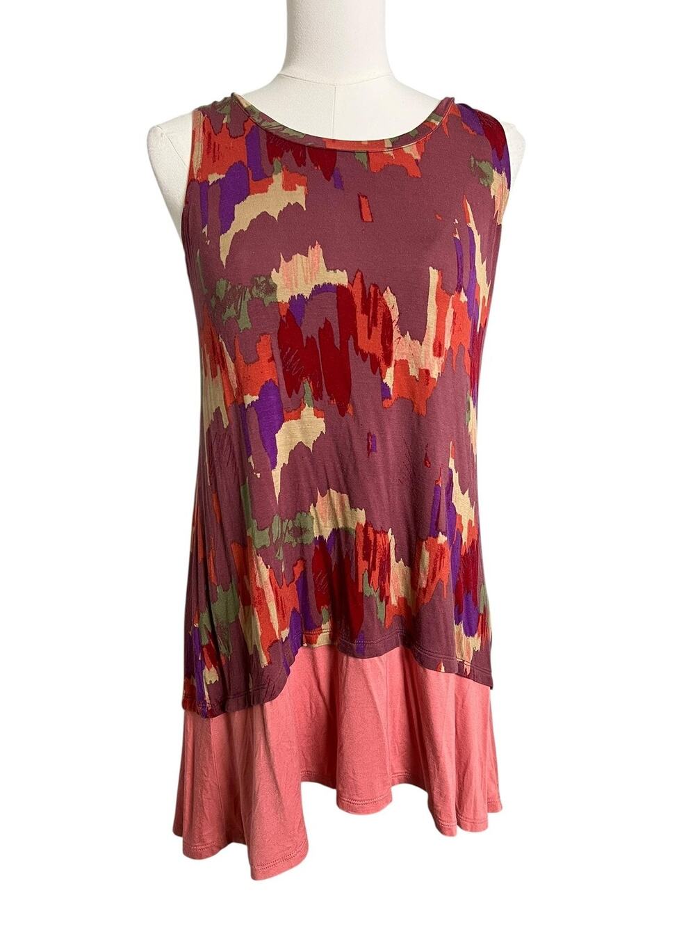 LOGO Layers Tank Top Womens Small Multicolor abstract Print Tunic Stretch Mini